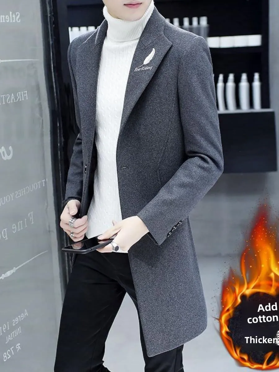 

Мужское шерстяное пальто Thien 2024, зимнее, длинное, в корейском стиле, модное, молодежное, верхняя одежда, ветровка