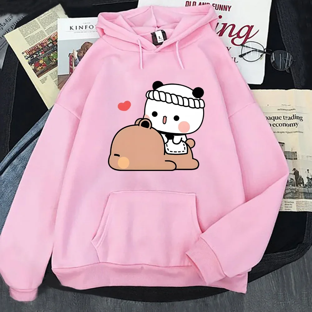 Kawaii BuBu Panda Massaging Her Love Sleepy DuDu Bear Hoodies Cute Panda Bear Sweatshirt Women/Men's Clothes Korean Styele Tops