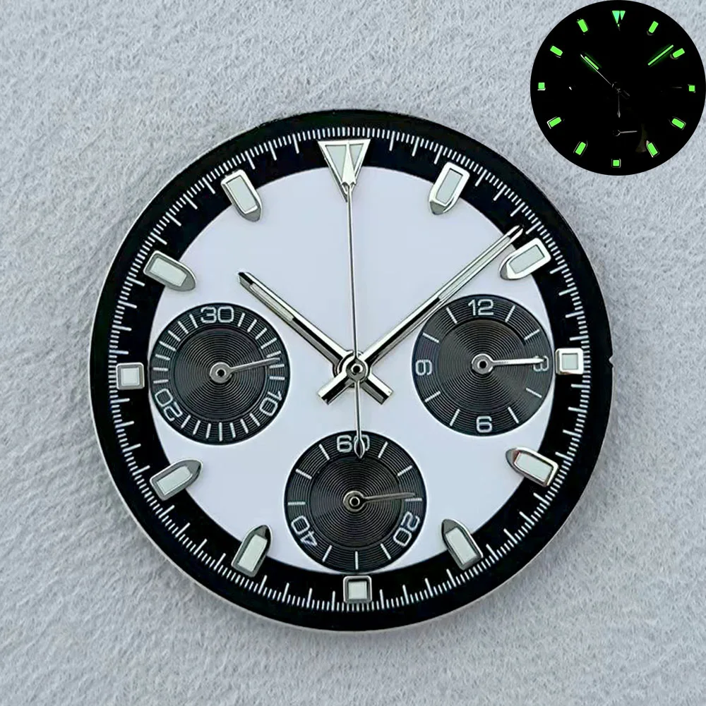 VK63 크로노 그래프 다이얼 29.5mm 맞춤형 로고 팬더 다이얼 녹색 빛나는 다이얼 맞는 VK63 쿼츠 무브먼트 시계 액세서리