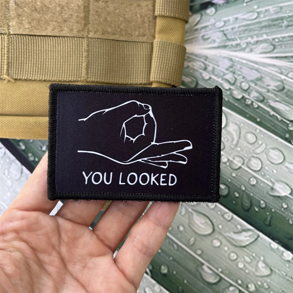 

You Looked Finger Morale Badge Patches Tactical Army Backpack Hook and Loop Printed Stickers