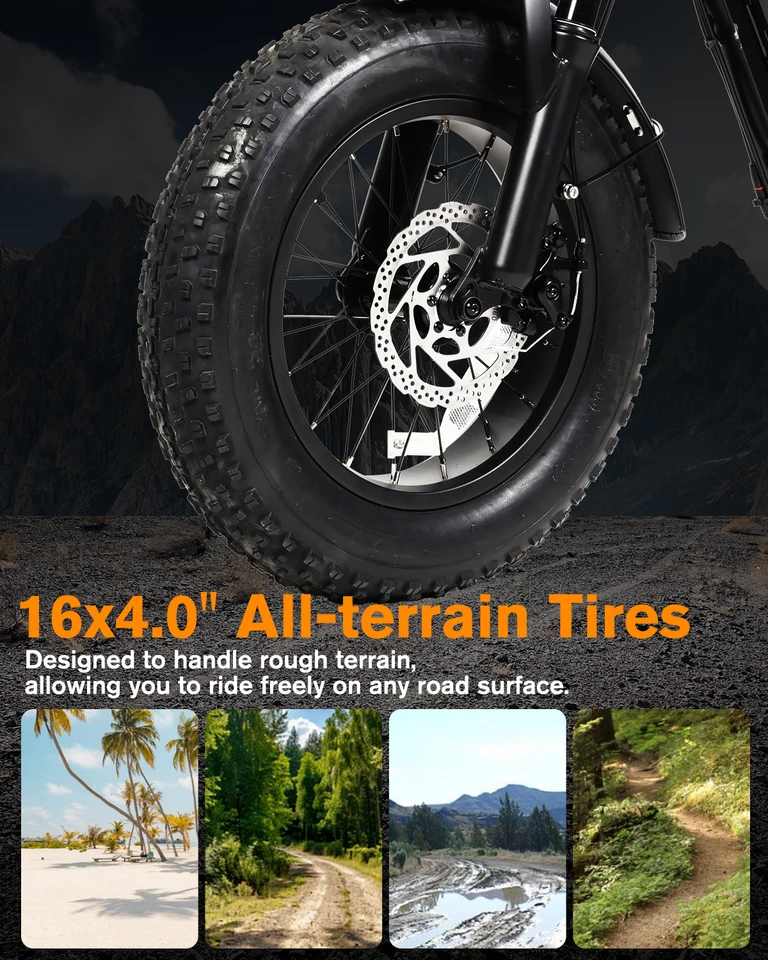 Bodywel M16PRO 16" Electric Bike for Adults/Teens, Peak 1500W48V 15.6Ah Battery,Off-Road Motorcycle Full Suspension Fat Tire All-Terrain ebike US stock image 4