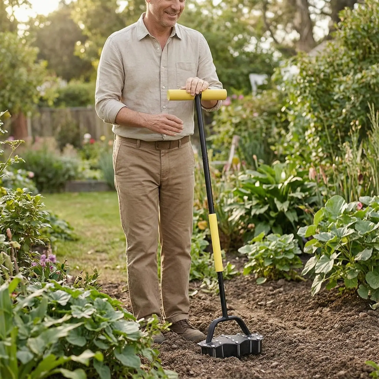 Hand Aerator with Spring Long-Handled Manual Lawn Aerator Multi-Prong Soil Loosener for Gardeners, Garden