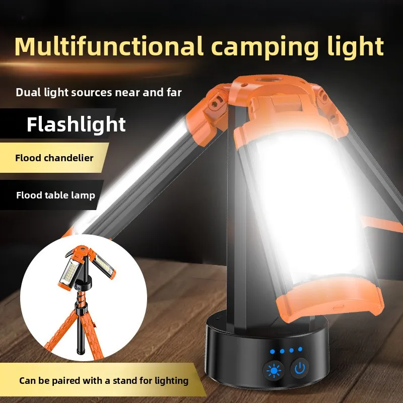 Foldable Tripod LED Camping Light Flashlight Telescopic Height Adjustable 360 Rotatable Rechargeable Waterproof Tent Light