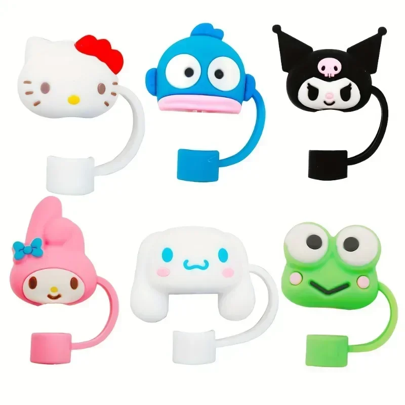 6Pcs 헬로 키티 밀짚 커버 파티 재미 장식 Sanrio 방진 밀짚 커버 Kuromi 10mm 워터 컵 액세서리 도매