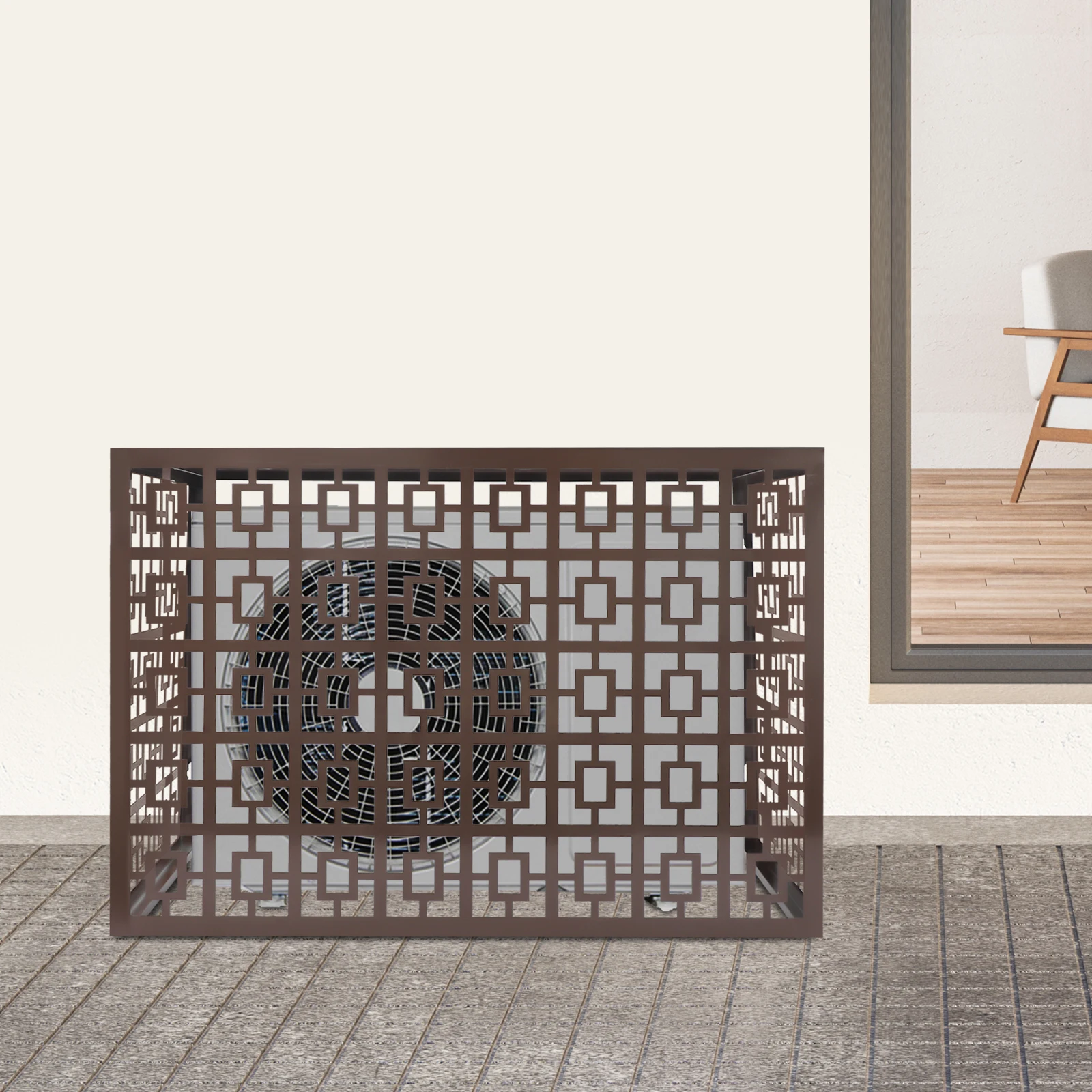 Cerca de aire acondicionado de aleación de aluminio de color café, cerradura de privacidad de la unidad de aire acondicionado rectangular