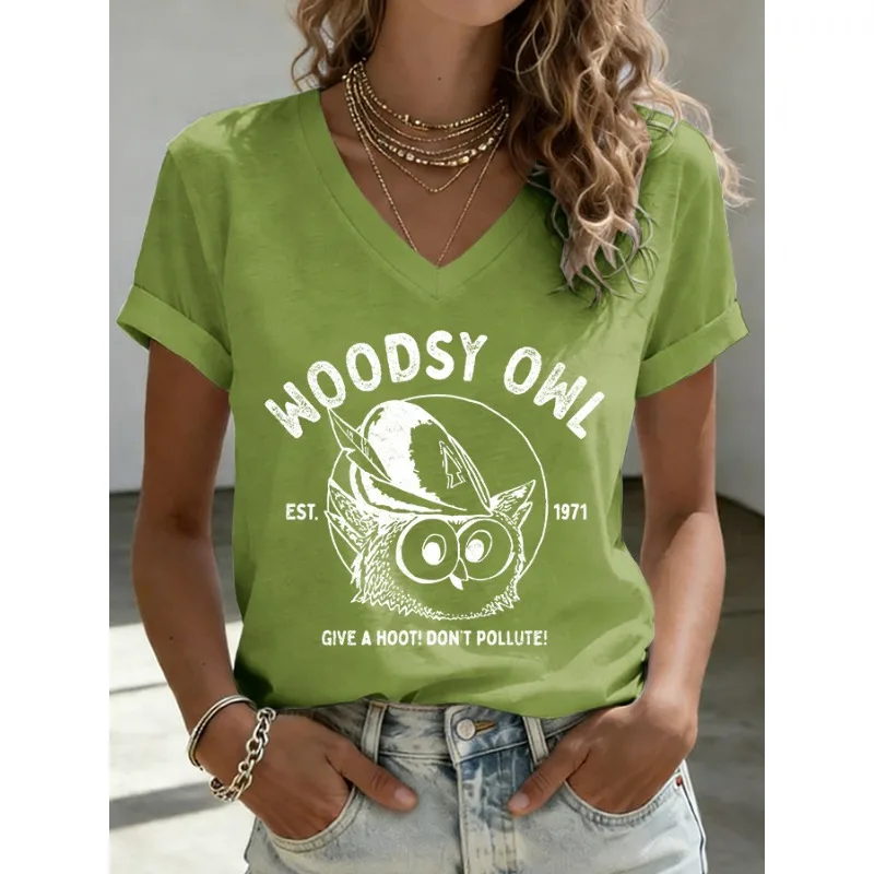 ilstile New Arrival Women's Resist Only You Can Prevent Forest Fires Print T-Shirts Short Sleeve  V Neck Summer Tops Casual Tees
