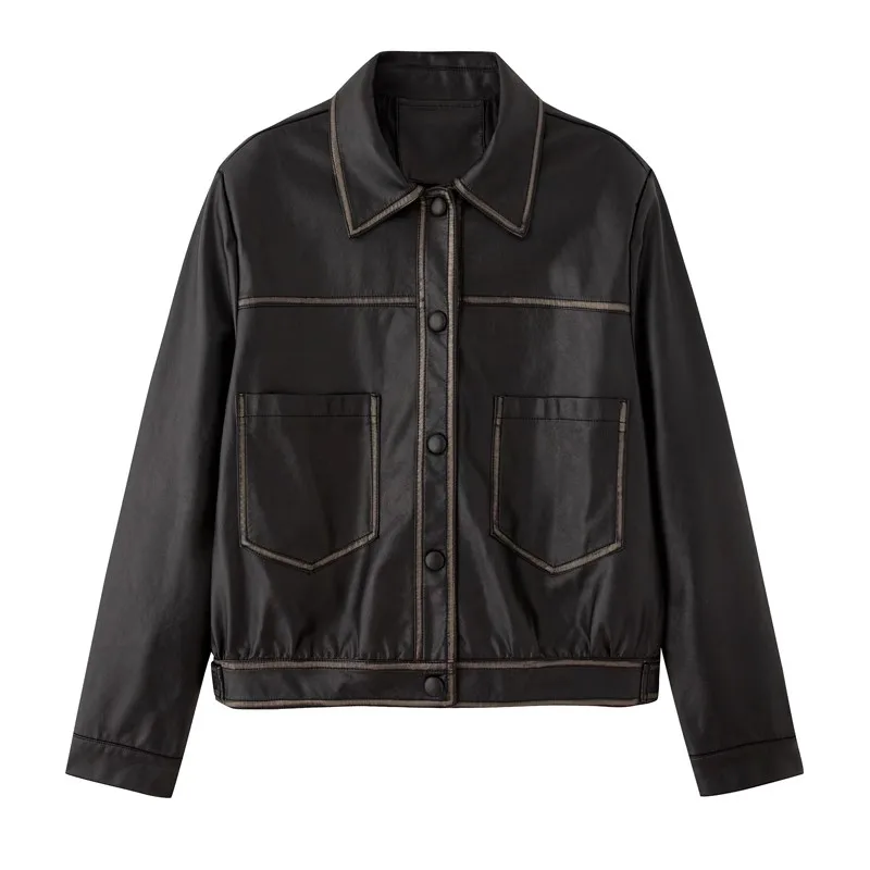 Damski płaszcz ze skóry naturalnej, casualowy, wysokiej jakości, luźny krój, długi rękaw, do pracy, Guangzhou Thirteenth Fac.