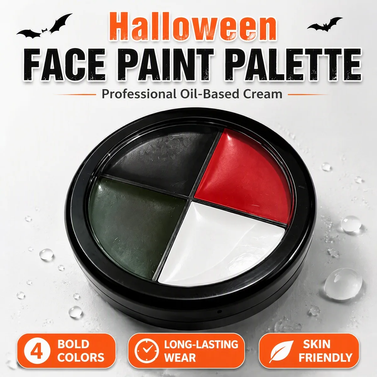 4 Colors Oil Based Face Paint Palette, Black White Red Green Blue Body Makeup Cream for Halloween Cosplay Party