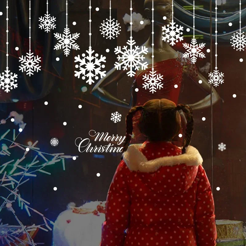 White Snow Christmas Vinyl Wall Sticker DIY New Year Party Wall Art Decal Snowflake Wallpaper Showcase Window Sticker Home Decor