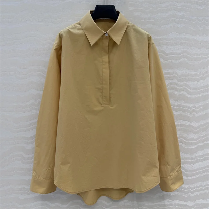 

Women's blouse 2026 Spring new single breasted slim fit long sleeved top pure cotton lapel women's shirt y2k casual thin coat