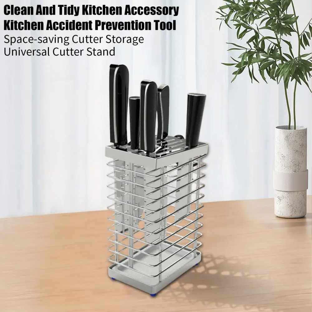 Ventilated Cutter Storage Rack Stainless Steel Universal Cutter Holder Block with Drainage Design Modern Kitchen for Countertop