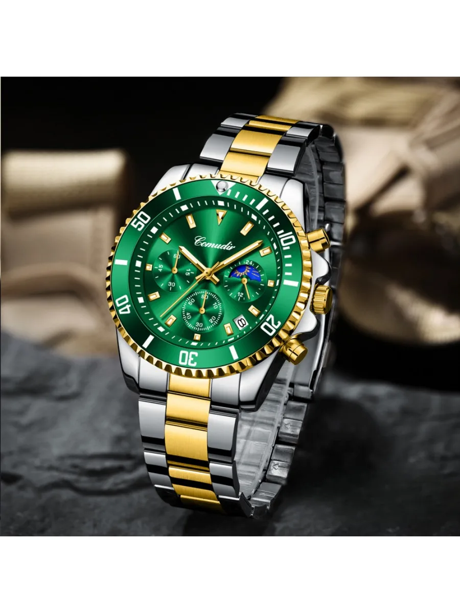 Green Water Ghost Series True Three Eyes Quartz Watch Men's Night Glow Waterproof Watch