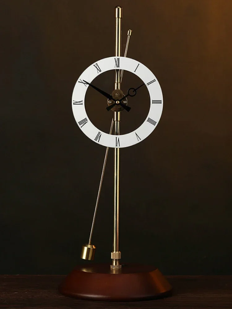 

Solid Wood Desk Clock Pendulum Silent Beech Base Desk Clock Vintage Quartz Retro Clocks Luxury Antique Clocks Home Decoration