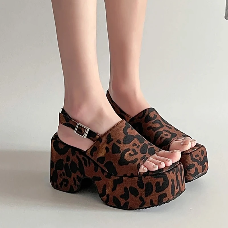 

9CM Women's Shoes Exquisite Leopard Print Platform Sandals for Woman Summer New Casual Shoes Designer Shoes Sandalias De Mujer