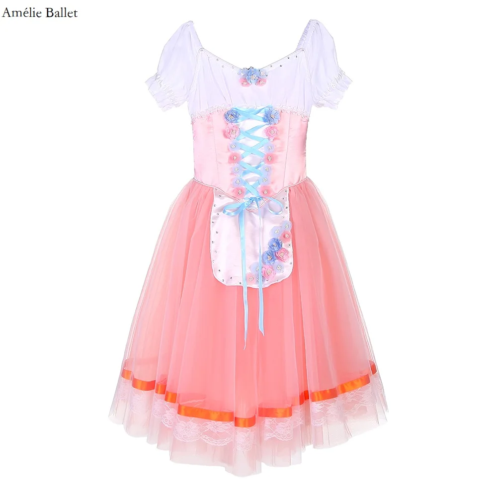 

B22095 Крестьянская балетная длинная пачка, розовая деревенская девушка, профессиональная балетная пачка, светло-розовый романтический балетный костюм, пачка