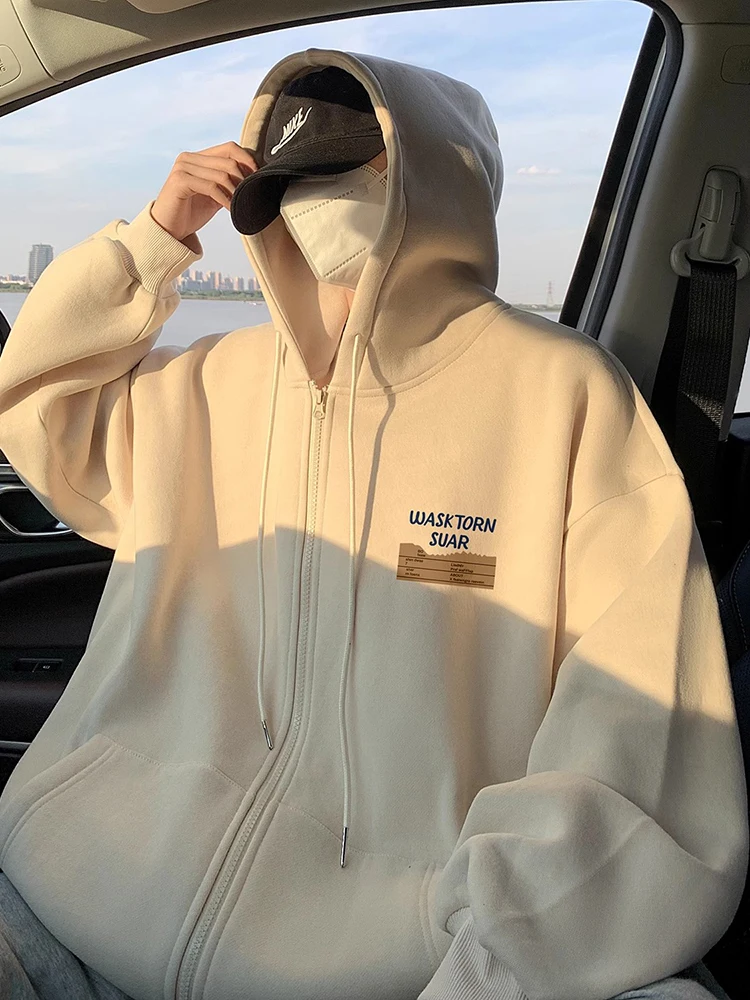 

Мужской кардиган-худи American Sle Lazy Chic для весны и осени, плотный, износостойкий, повседневный, с принтом, на молнии