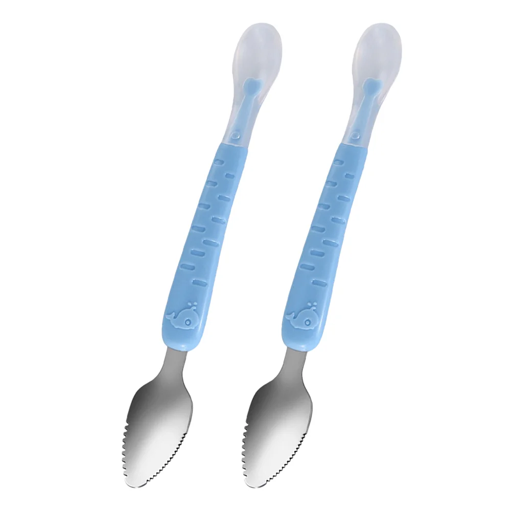 2 Pcs Stainless Steel Spoon Baby Spoons Scraping Children's Fork and Fruit Puree Scoop 304 Dessert
