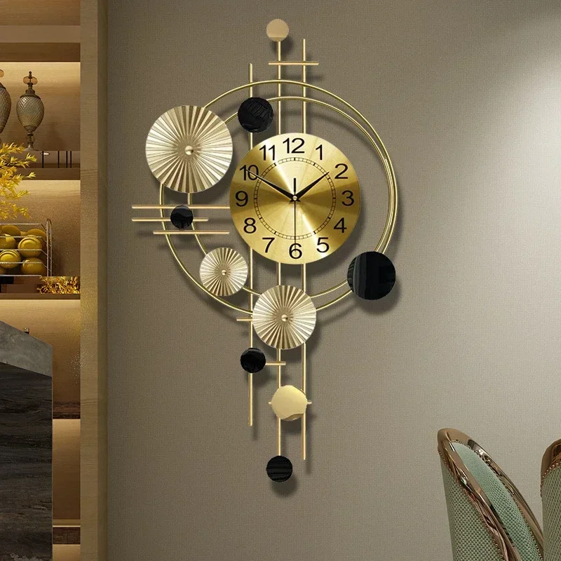 Nordic Large Wall Clock Modern Light Luxury Living Room Restaurant Wall Decor Hanging Watch Geometric Art Golden Mute Wall Watch