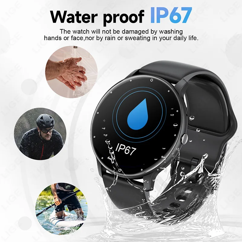 LIGE Homens Relógio Inteligente Tela de Toque Completo Digital Rastreador de Fitness Esporte À Prova D 'Água Bluetooth Chamada Smartwatches Masculino Para Android IOS