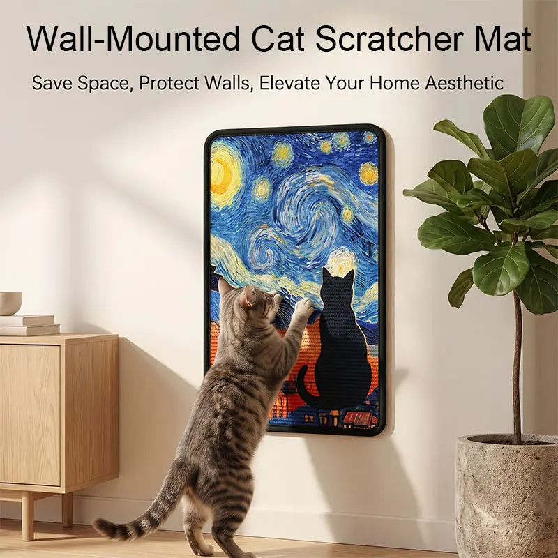 Wall-Mounted Sisal Cat Scratching Mat Self-Adhesive Decorative Cat Claw Grinding Pad Furniture Protector Anti-Scratch Kitten Toy