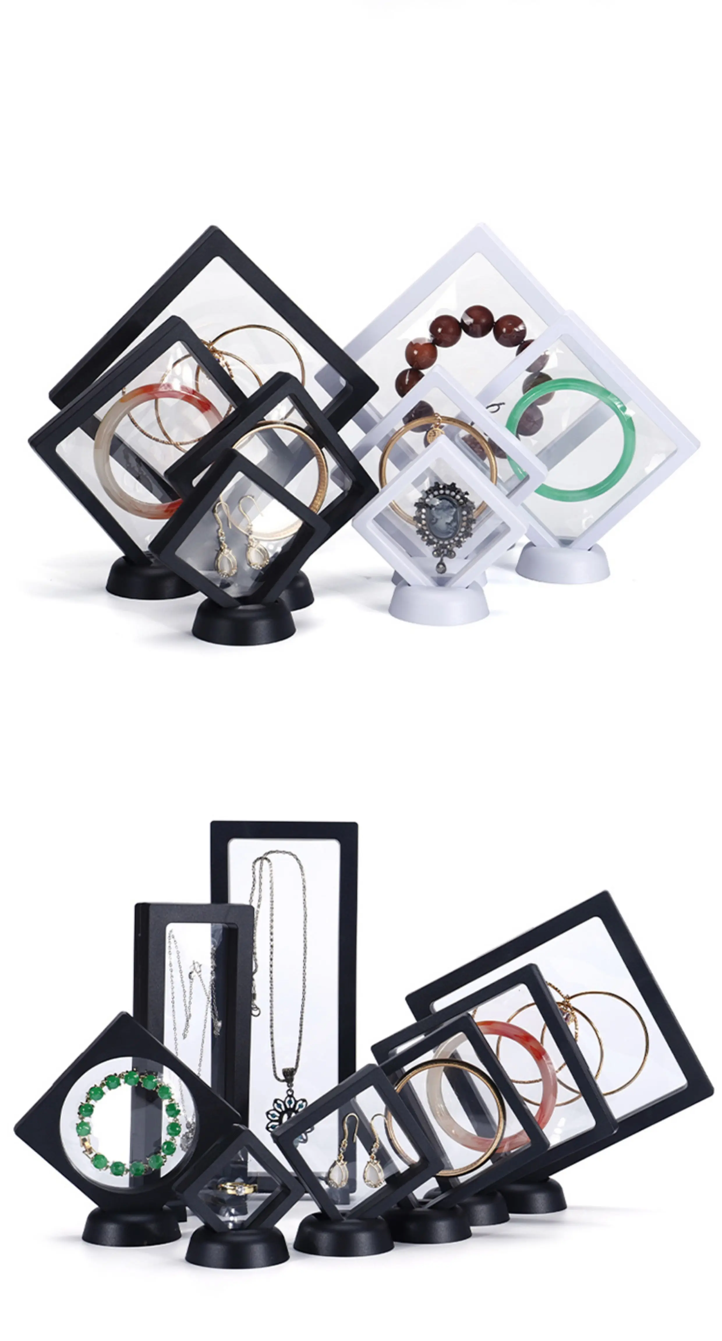 3D Floating PE Film Jewelry Display Frame Stand Holder Box 10/Unit Portable Brooch Coin Medal Suspension Storage Collection Case