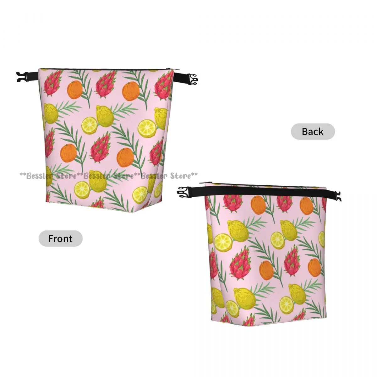 Roll-Top Insulated Lunch Bag Tropical Fruit Pattern Thermal Bento Box Bag Portable Cooler Bag for Picnic
