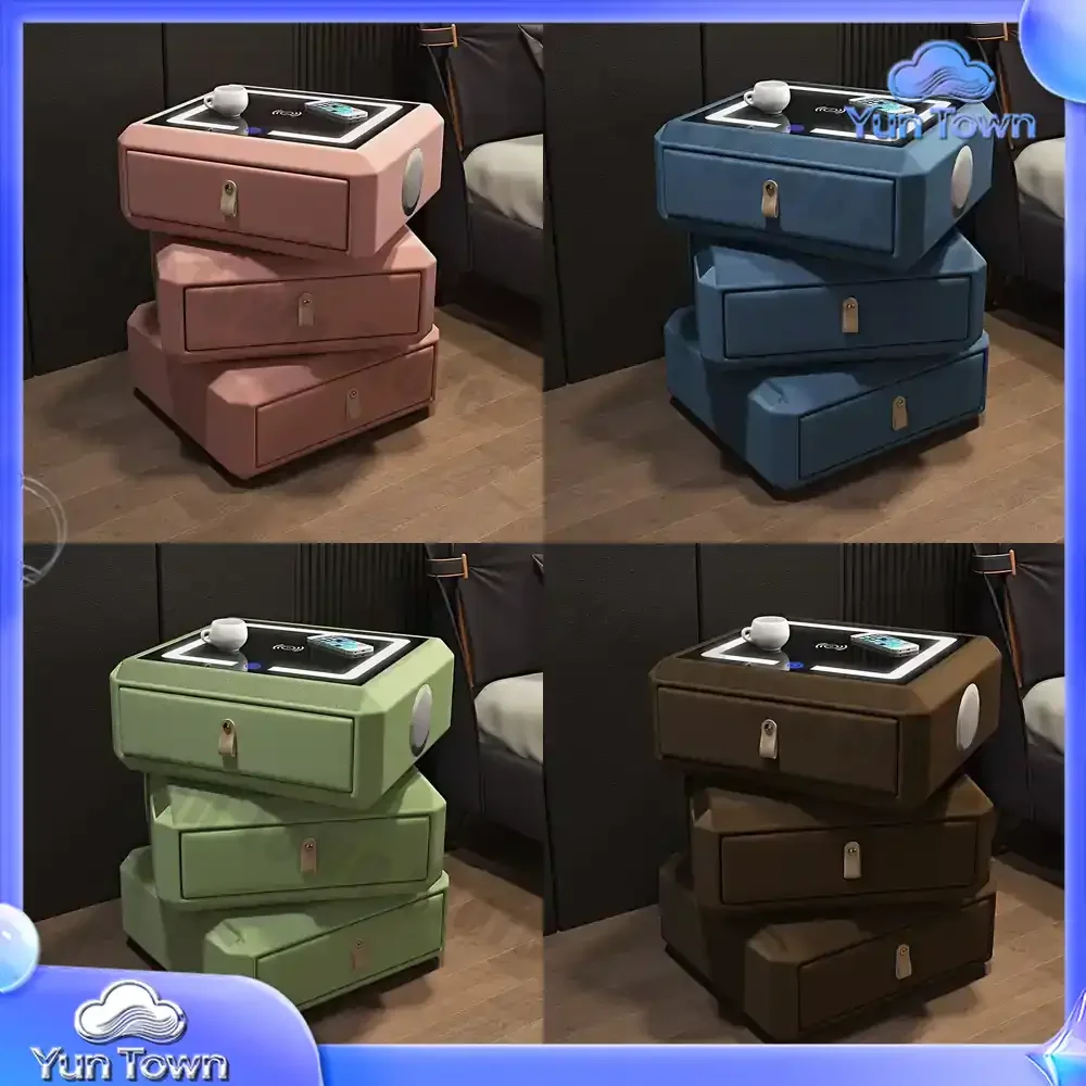 New Modern And Minimalist Bedroom Living Room Fingerprint Lock Bluetooth Sound Intelligent Rotating Bedside Table
