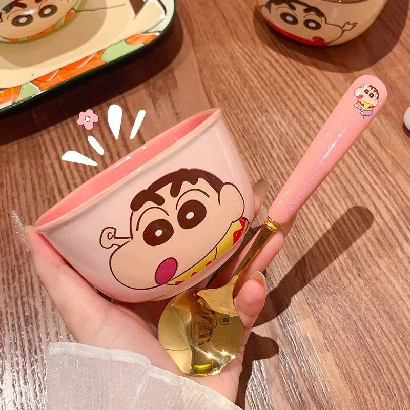 Kawaii Crayon Shin Chan Suit Fork Spoon Fork Cartoon Cute Family Kitchen Soup Anti Fall Stainless Steel Tableware Toys Girls