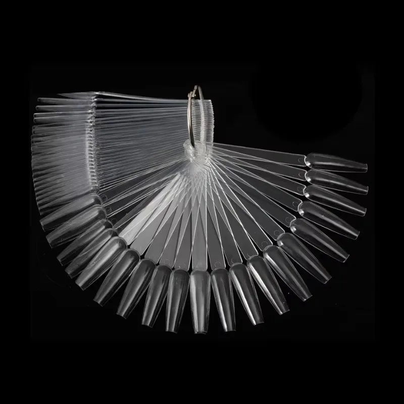 50개 투명 네일 폴리쉬 젤 가짜 손톱 디스플레이 팬 링 포함 연습 카드 가짜 손톱 트레이 네일 아트 디자인 액세서리