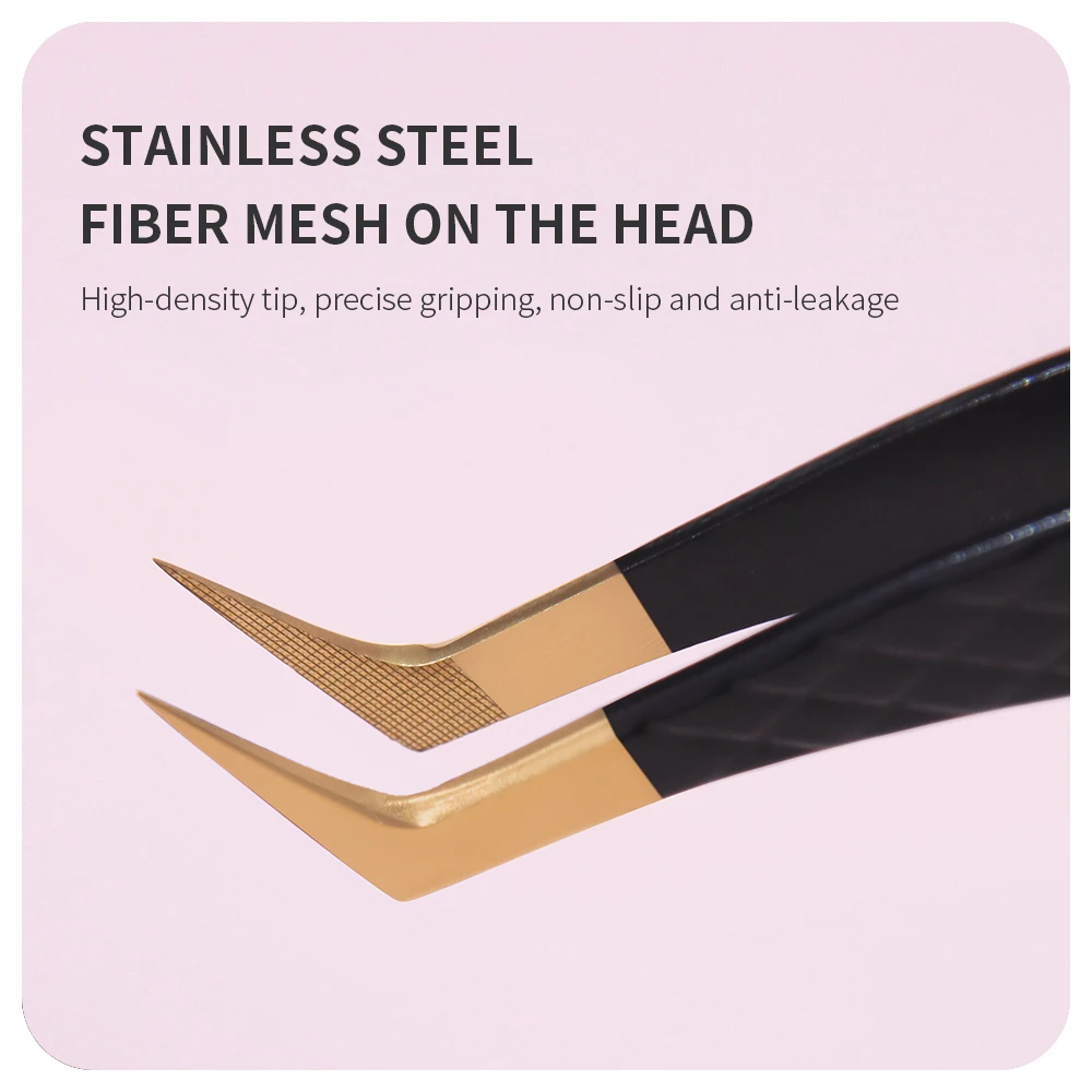 ANNAFRIS Pinzette per ciglia con punta in fibra di fascia alta in acciaio inossidabile Testa dritta Punta curva Pinzette per estensione ciglia Strumenti per il trucco