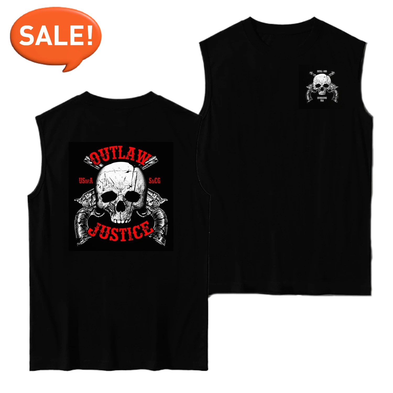 

Outlaw Justice. Майка Skull & Crossed Guns American Warrior, 100% хлопок, летние мужские жилеты с круглым вырезом, футболка без рукавов, уличная одежда