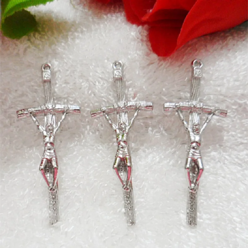 40pcs/pack Big one Hole Alloy Rosary Cross Rosary Crucifix Thick Religious Pendant with Jesus