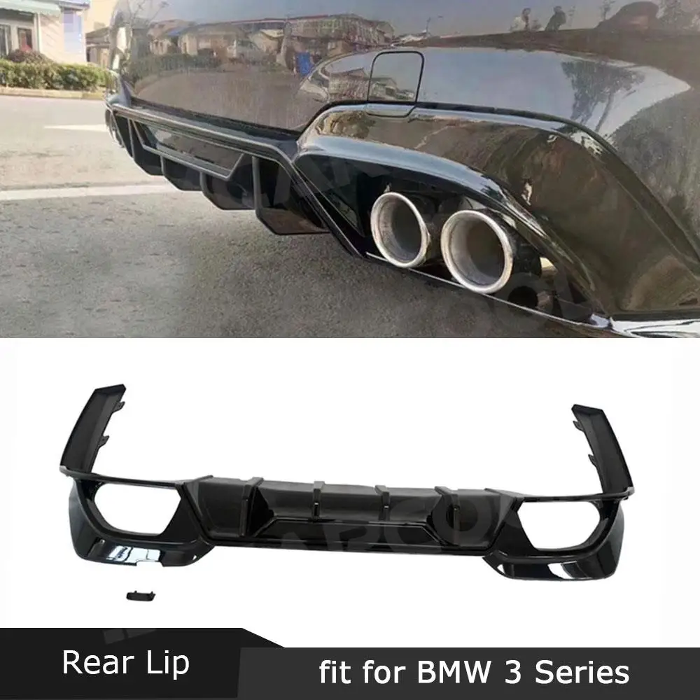 Rear Diffuser With Side Splitters 3Pcs Rear Bumper Lip Accessories for BMW 3 Series G20 G28 M Sport 2019- 2021 ABS Carbon Look