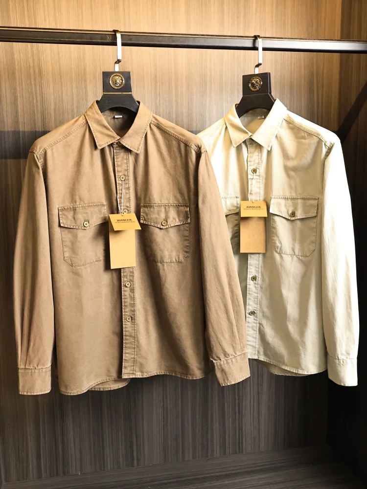 Ameika Ji Heavy Water Washed Pure Cotton Oxford Cloth Men's Spring Lightweight Casual Shirt Loose Fit Collared Fashionable