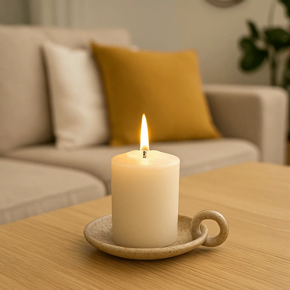 

Creative Round Ceramic Candle Plate Retro Style with Handle Candle Holder Decorative Candlestick Holder Dining Room