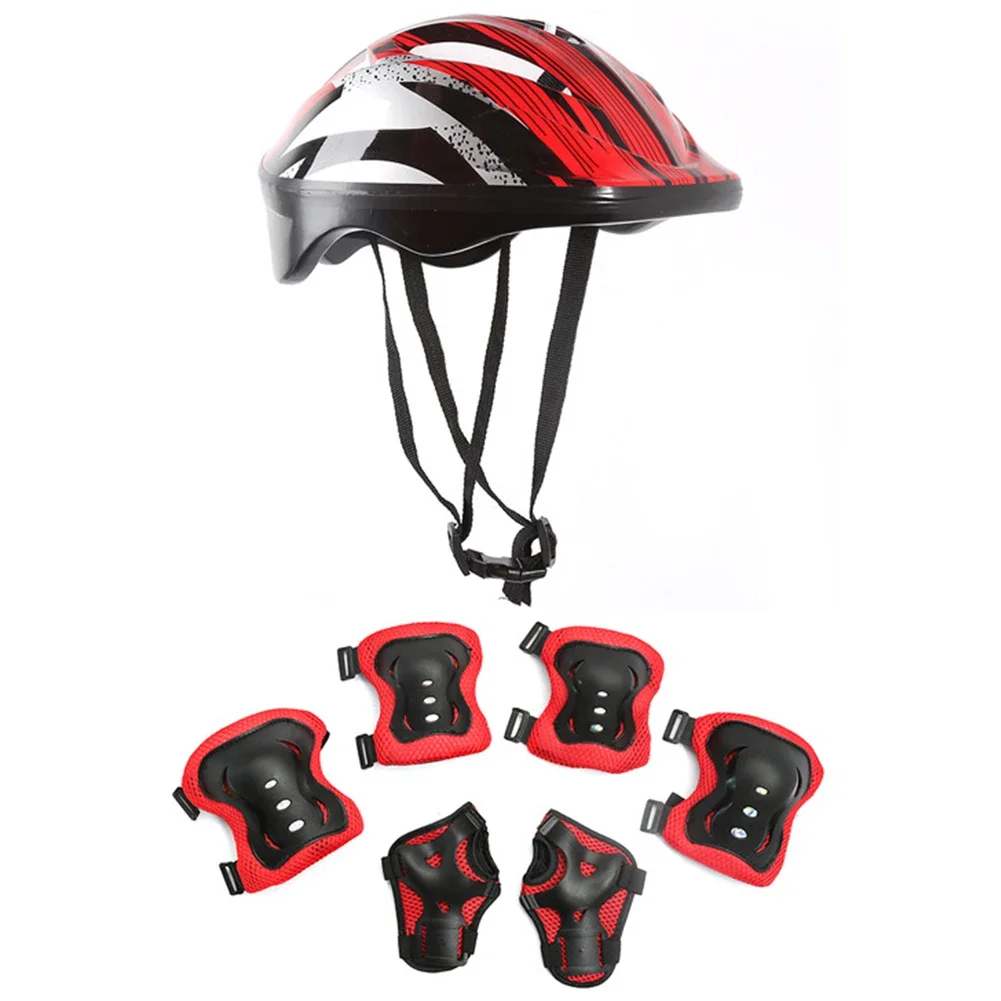 7Pcs Bicycle Sport Protective Gear Set Breathable Kids Skateboard Scooter Helmet Set 48-55cm for Skateboard/Bike/Skating/Cycling