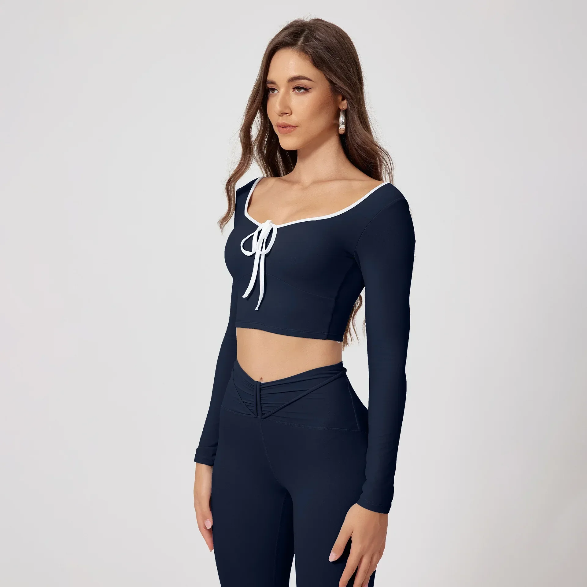 Seamless Yoga Sets Sports Fitness High Waist Hip Raise Pants Long-Sleeved Suit Running Workout Gym Leggings Set for Women image 5