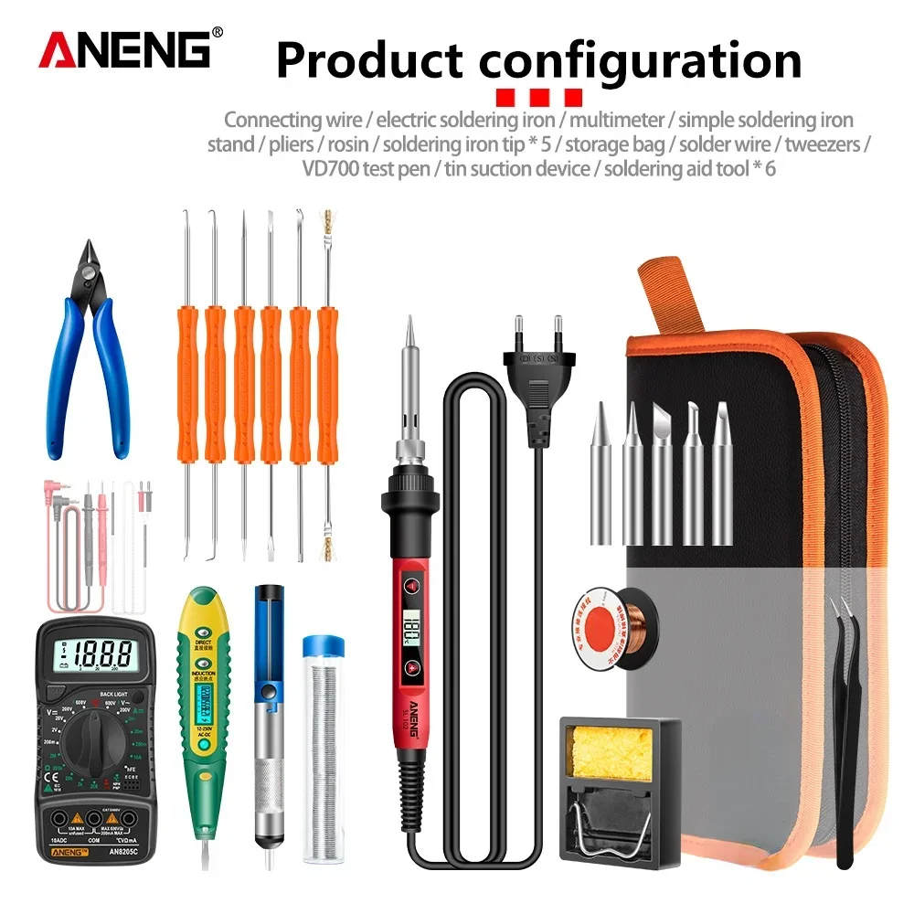 ANENG SL102/SL101 سبيكة لحام كهربائي مع طاقم اللحام المتعدد LCD شاشة ديجيتال أداة لحام سخان طرف مكواة لحام مجموعة
