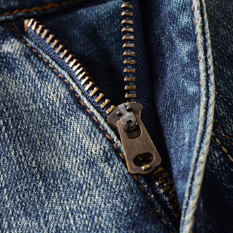 Newly Fashion Designer Men Jeans High Quality Retro Washed Blue Stretch Slim Fit Ripped Jeans Embroidery Vintage Denim Pants Men