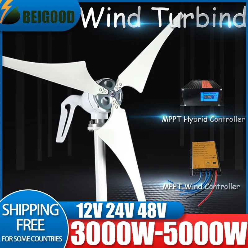 

New Energy 5000W 3000W12V-48V Small Windmill 5 Blades Horizontal Wind Turbine Generator Free MPPT controller For Homeuse