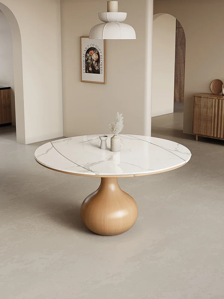 

Stone Plate Dining Tables and Chairs Set Foldable round Household Nordic Ash Wood Solid Wood Dining Table