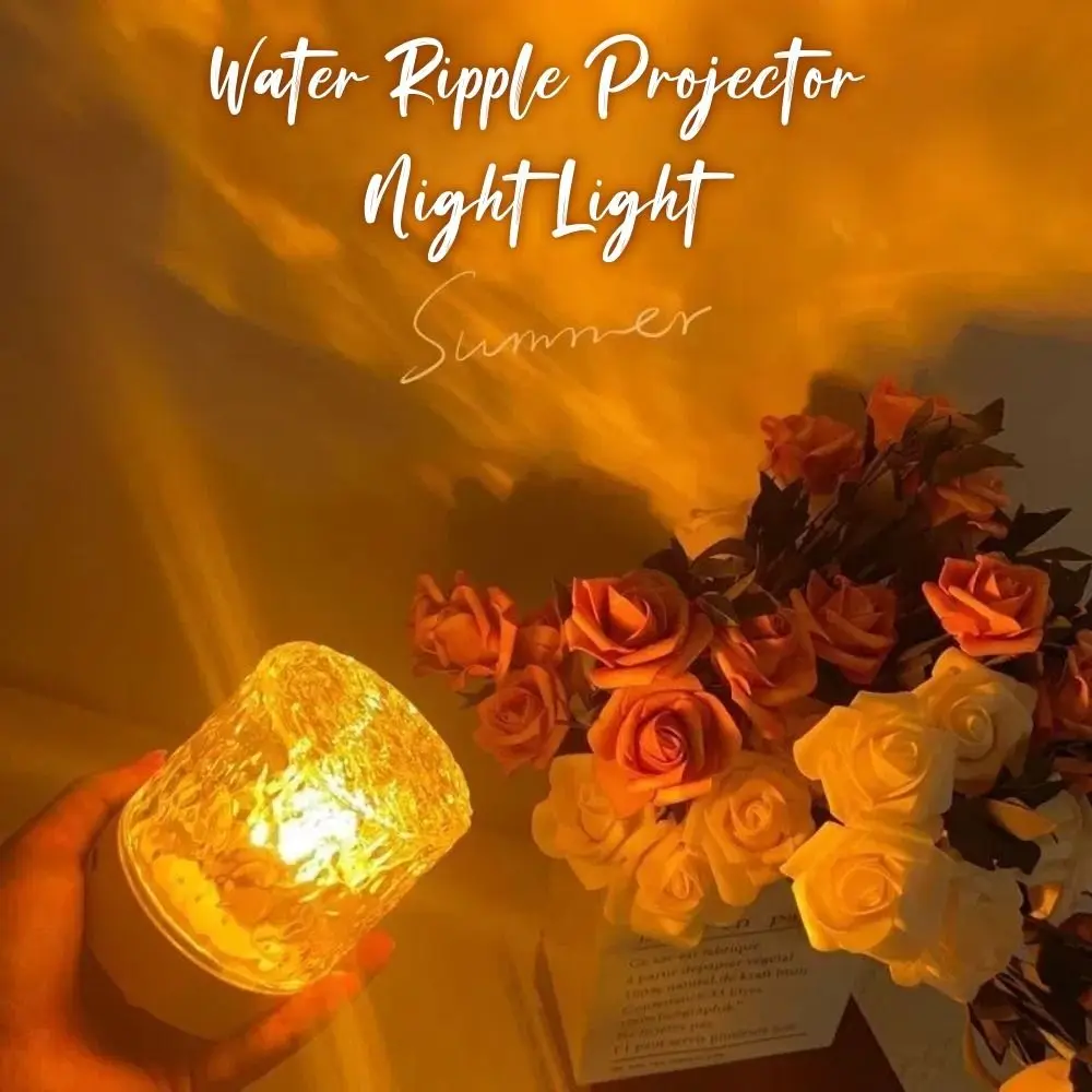Water Ripple Projector Night Light Dynamic Rotating Flame Crystal Lamp 3/16 Colors Home Decoration Bedside Decorative Lamps