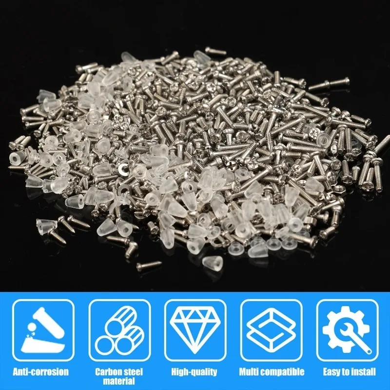 1000 قطعة طقم مسامير إصلاح النظارات مسامير صغيرة من الفولاذ المقاوم للصدأ مع مجموعة مفك براغي للنظارات ساعة هاتف الكمبيوتر أجزاء تثبيت صغيرة #2