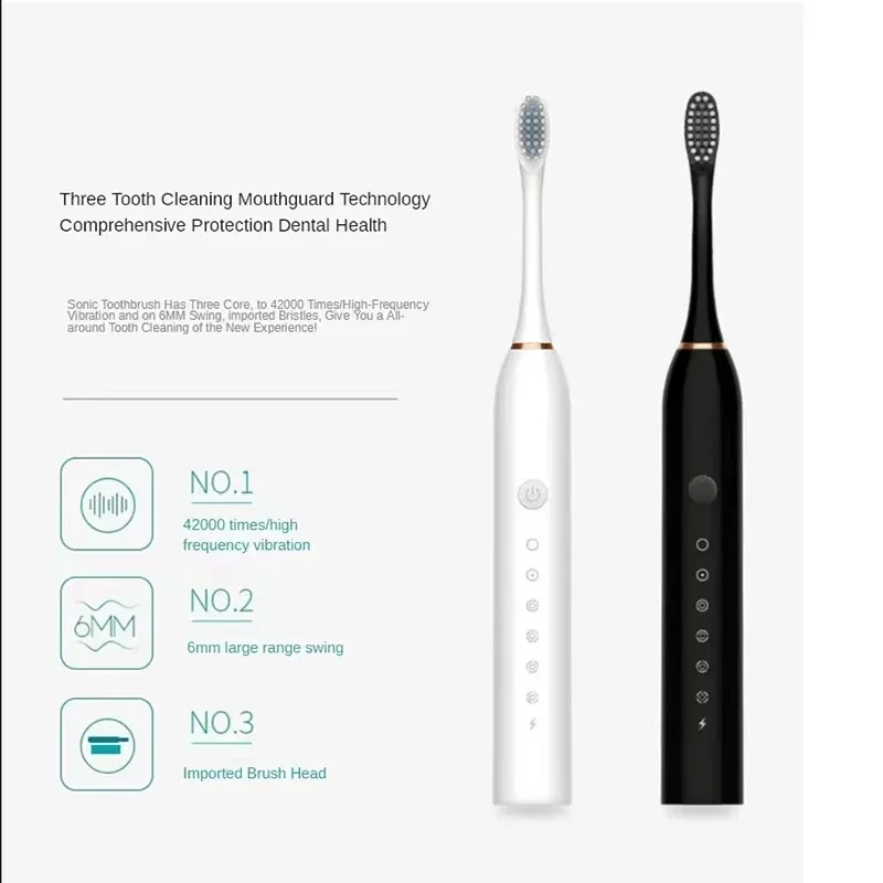 Adult Sonic Electric Toothbrush USB Rechargeable with Smart Timer Teeth Whitening Brush Replacement Head Included Oral Care