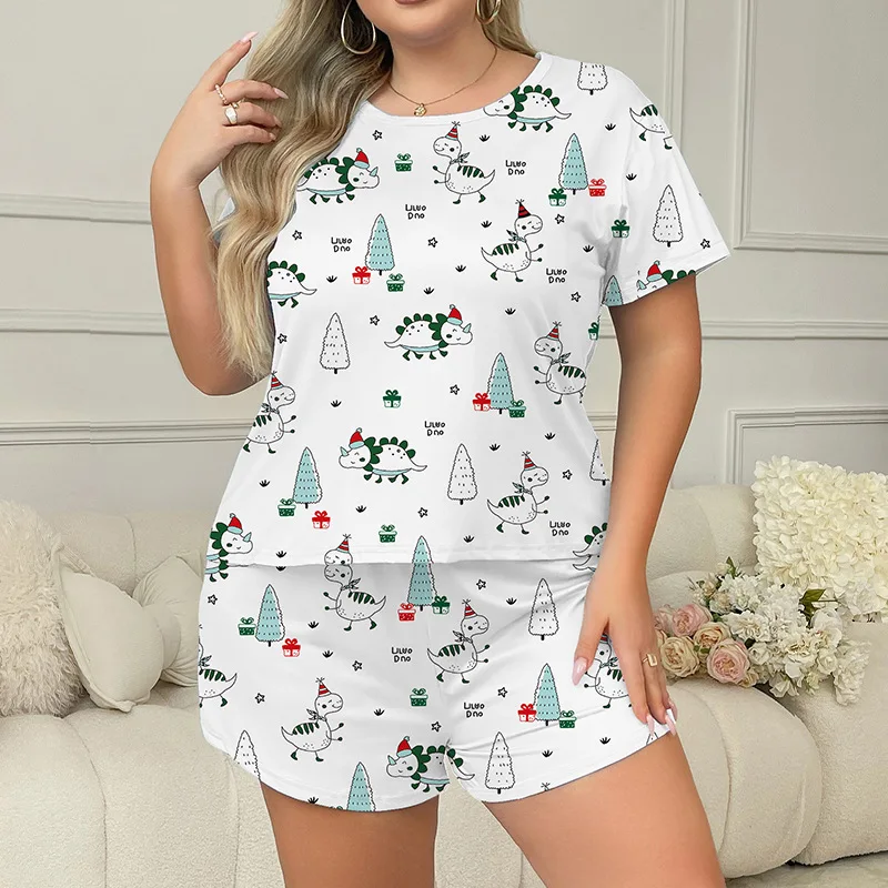 

Футболка больших размеров, шорты, комплект для сна, женская одежда для дома с короткими рукавами, пижамные комплекты, стильная повседневная домашняя одежда, 2 шт., дышащая