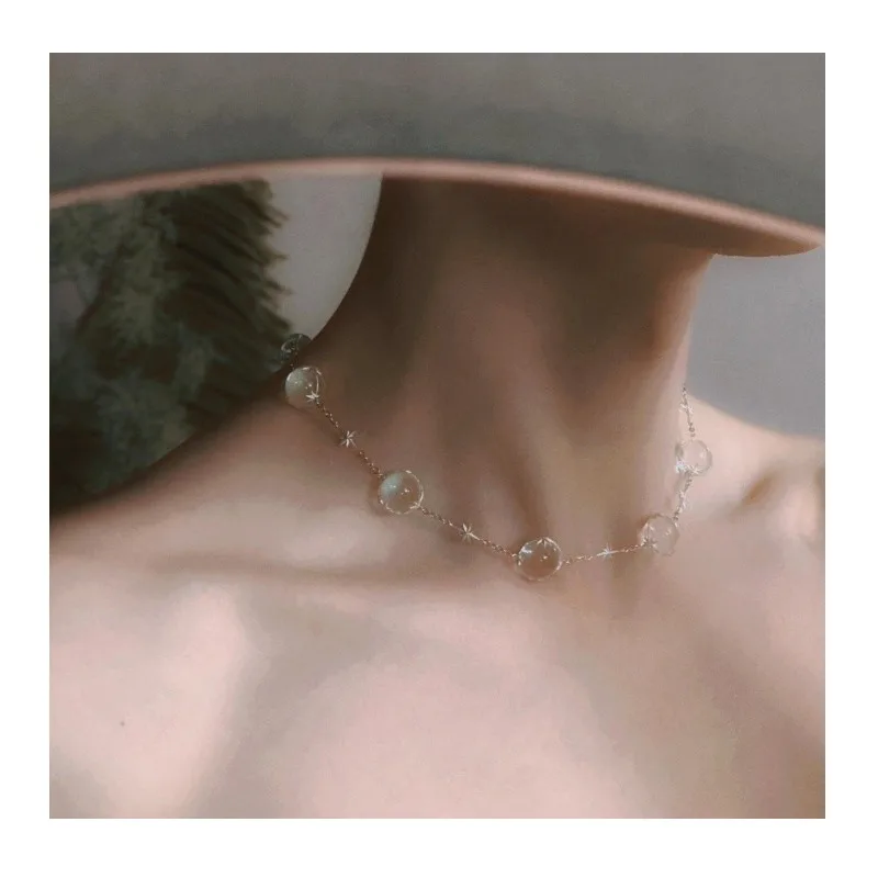 

Crystal Necklace Beaded Silver Simple and Fashionable New Popular High-value Wind and Sun Versatile Korean Necklace