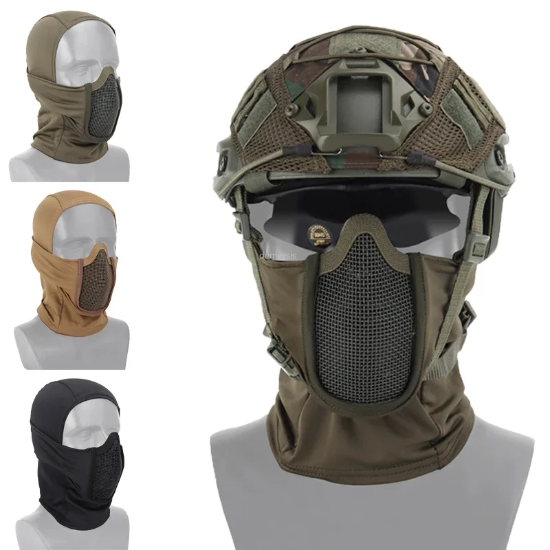 Hunting Protective Headgear  Tactical Balaclava Cap Combat Half Face Steel Mesh Airsoft Paintball Masks