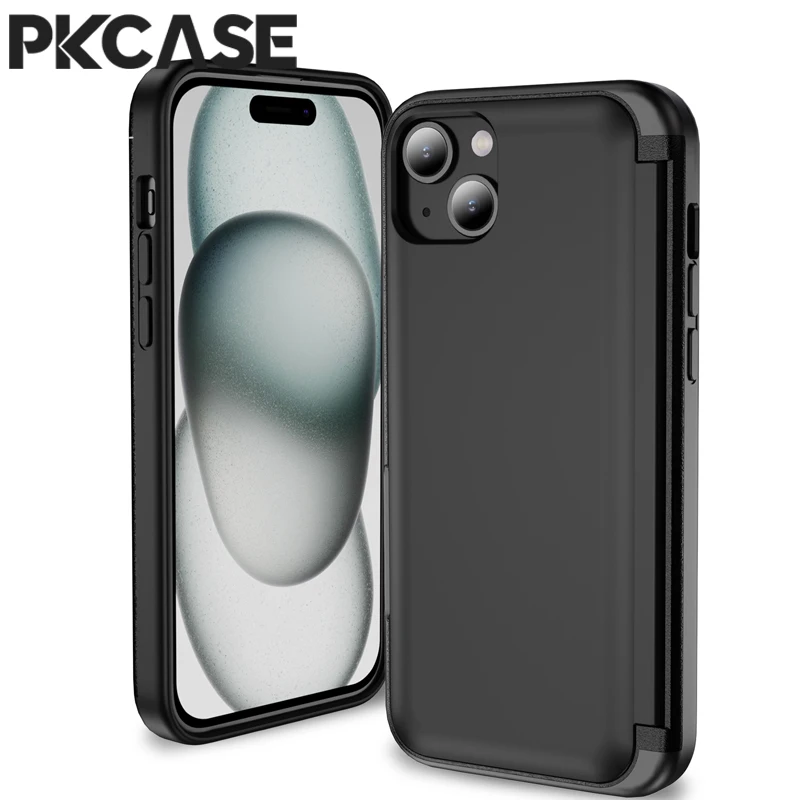 

PKCASE Shockproof Drop Proof Phone Case For iPhone 15 14 Plus 13 12 Pro Max Wallet Cover Clamshell Bracket Built In Card Slot