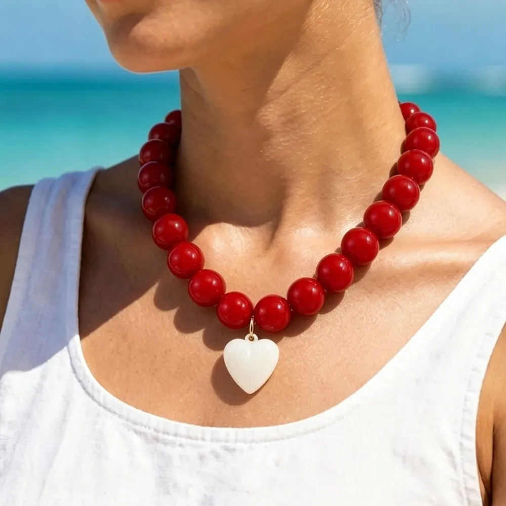 New Acrylic Heart Pendant Necklace Bohemian Style Adjustable Pendant Jewelry Colorful Beads Beaded Necklace Women