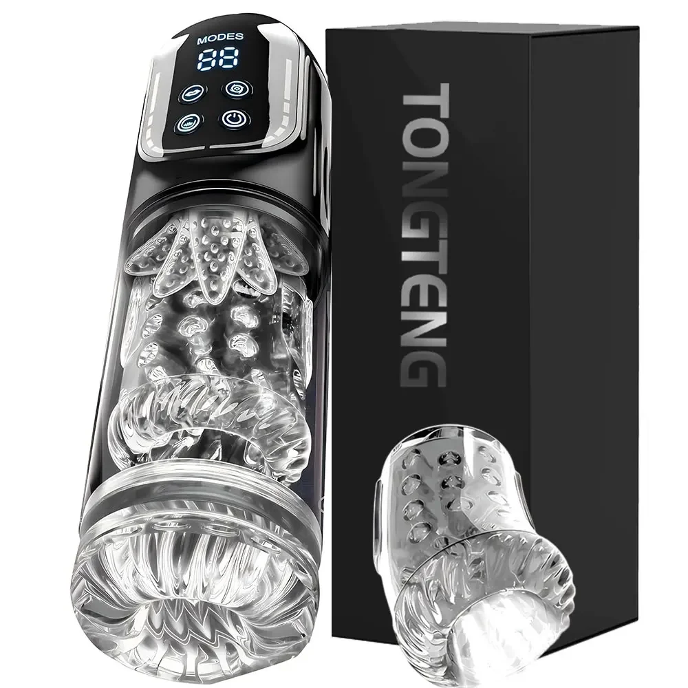 Automatic Male Masturbator: Telescopic Rotating Masturbation Cup with 3D Realistic Oral Sex Insert and App-Controlled Adult Toy